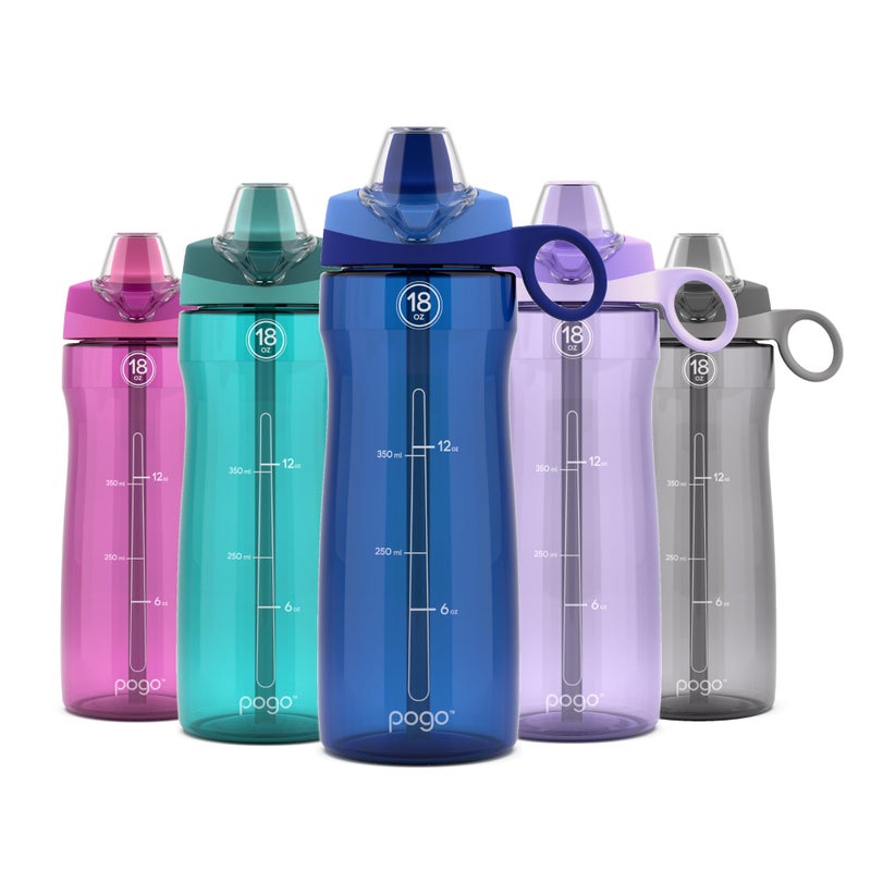 Pogo BPA-Free Tritan Plastic Water Bottle with Soft Straw Lid, 18 Oz, Blue - Image 1